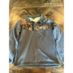 Habit Men’s Medium Gray Camo Button Pull Over Country Western Hunting Fishing